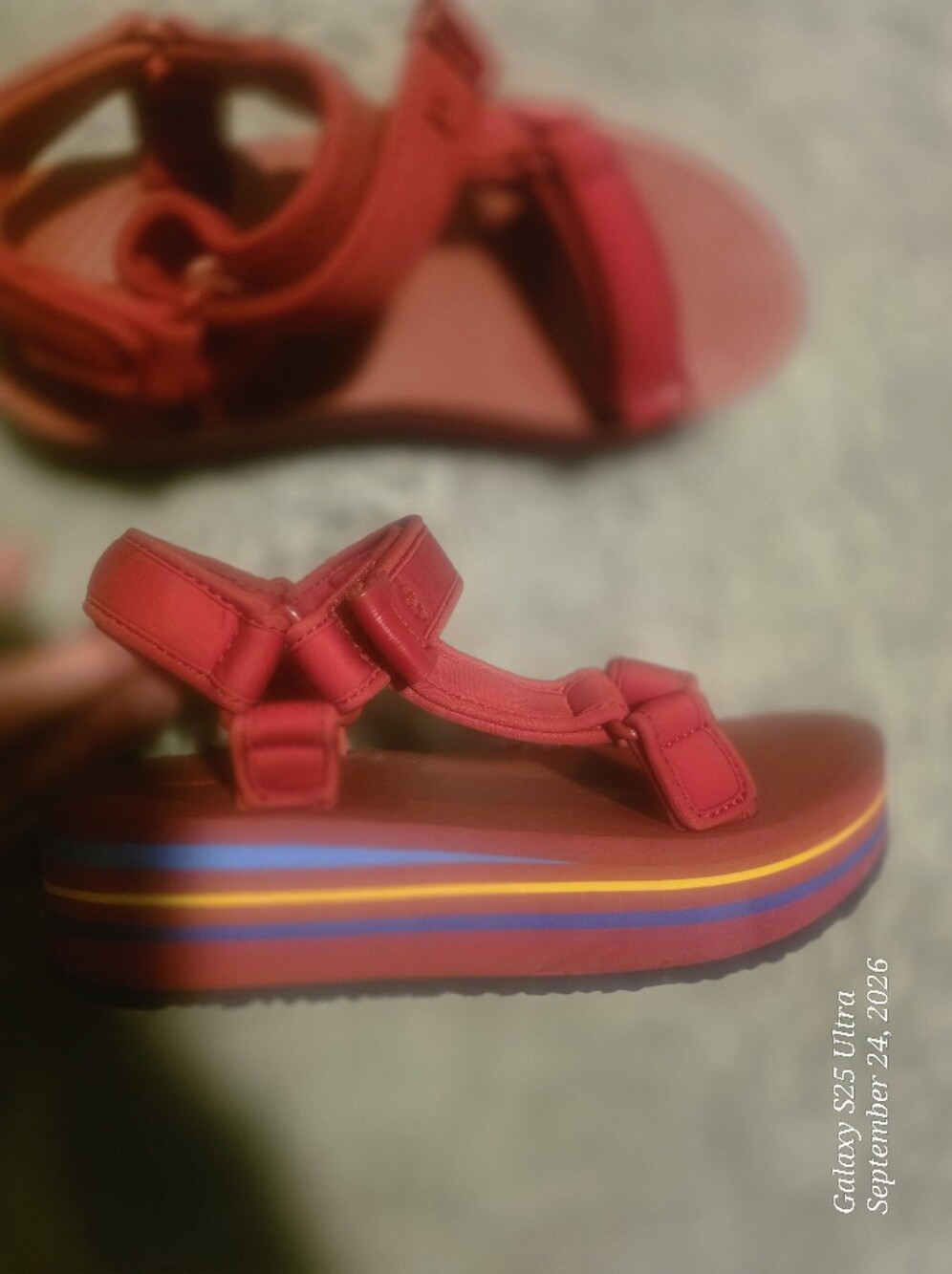 Tory Burch Red Platform Sandals with Multicolor Stripe Midsole